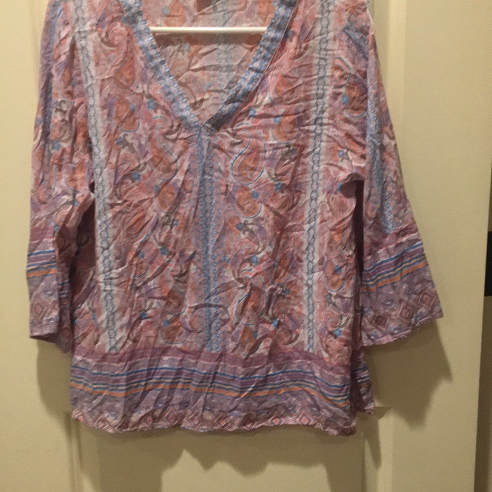 Crosby. women’s v neck tunic top paisley long Sleeves 100% rayon size XL